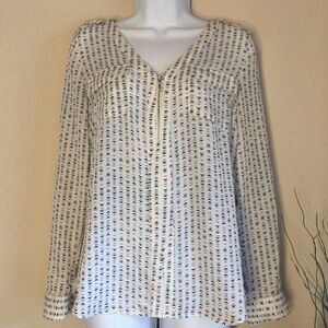 Candie's cream pink aqua black blouse zip